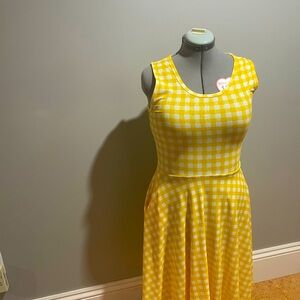 LuLaRoe Yellow and White Checkered Midi Dress
